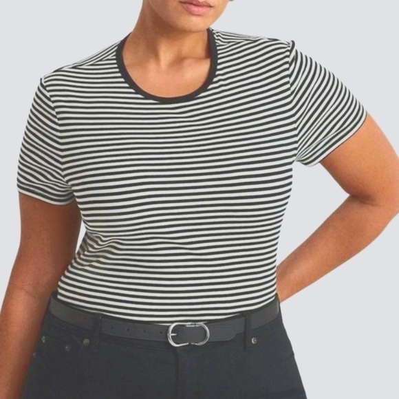🦋 Lauren Ralph Lauren Plus-Size Navy Striped Stretch Crewneck Tee - Picture 1 of 7
